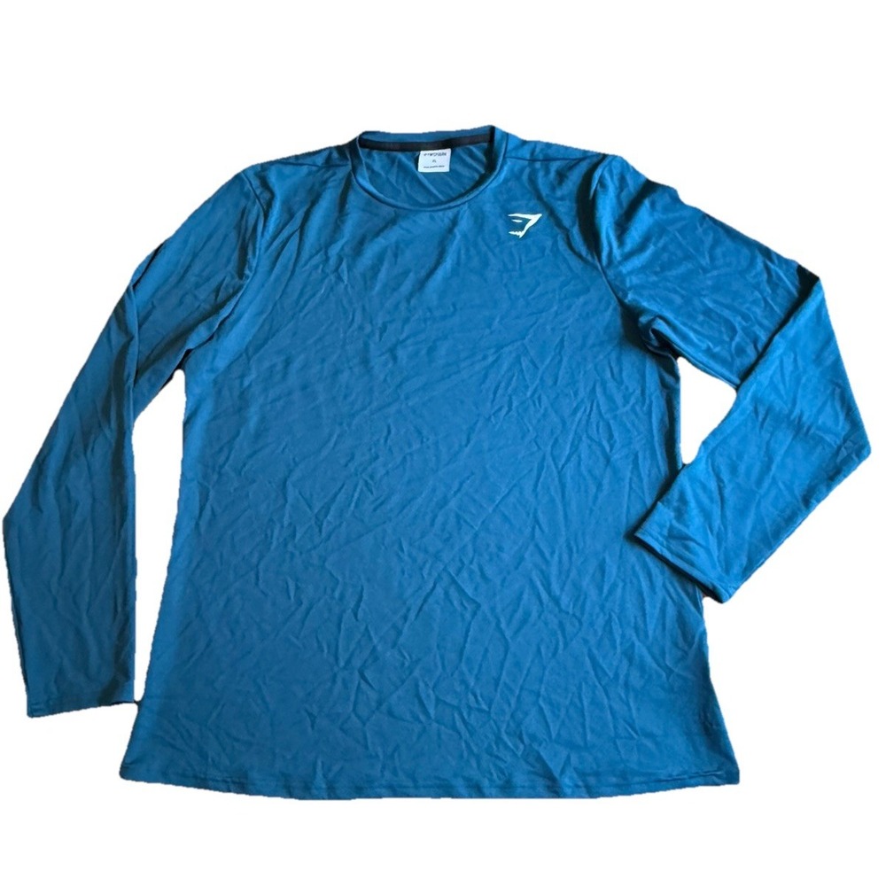 Gymshark Baselayer Shirt Men XL Blue Breathable Athletic Performance Long Sleeve